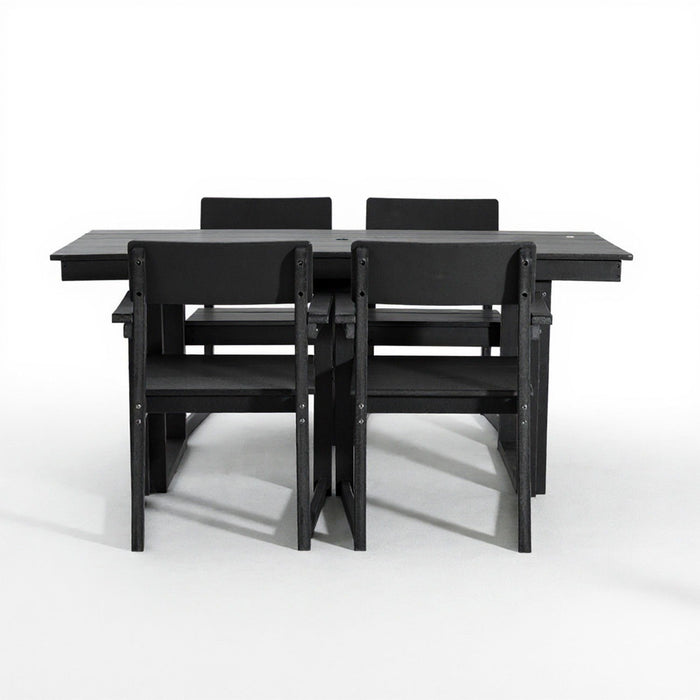 5 Piece Outdoor Dining Set, Table With Umbrella Hole And 4 Armrest Chairs