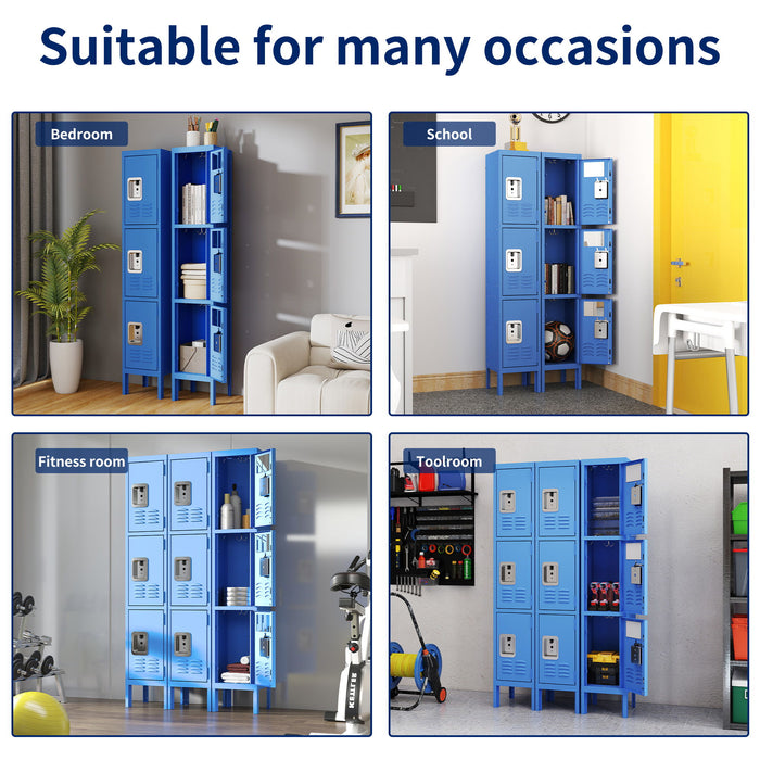 Lockers For Employees With 3 Door Storage Locker Durable For Gym, School, Office - Blue