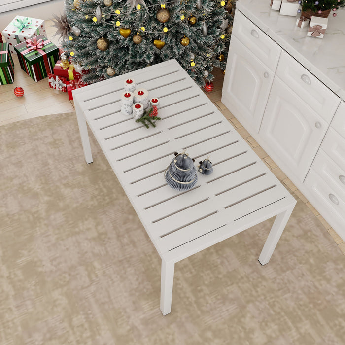 Modern Long Table, UV Resistant And Rust Proof, Pp Tabletop, UV Resistant Powder Coated Metal Legs - Snow White