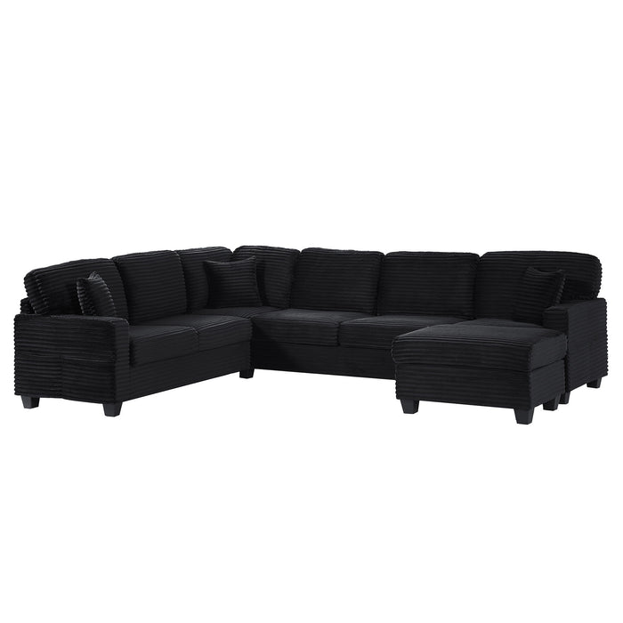 Upholstered U-Shaped Sectional Sofa With Movable Ottoman And Side Storage Pockets