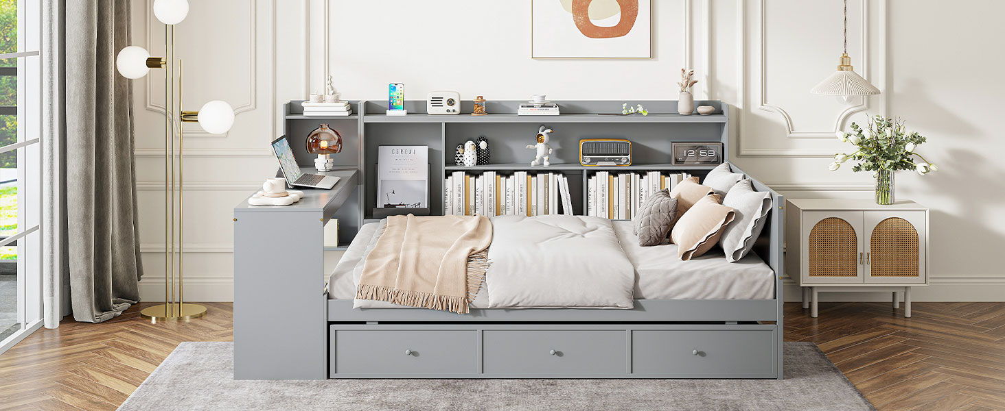 Daybed With 3 Drawers USB Ports And Desk
