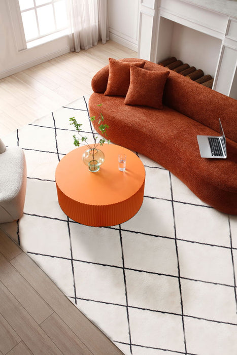 Stylish Round Coffee Table With Handcraft Relief Design П†3543Inch, Bright Orange