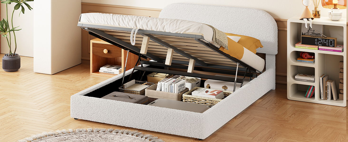Upholstered Platform Bed With Hydraulic Storage System