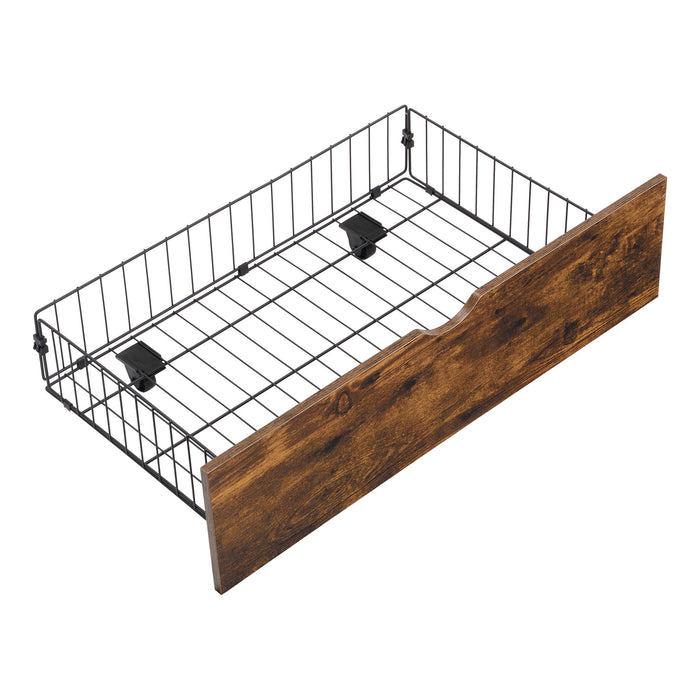 Modern Metal Platform Bed Frame With Wooden Headboard, USB Charging Station, Storage Drawers