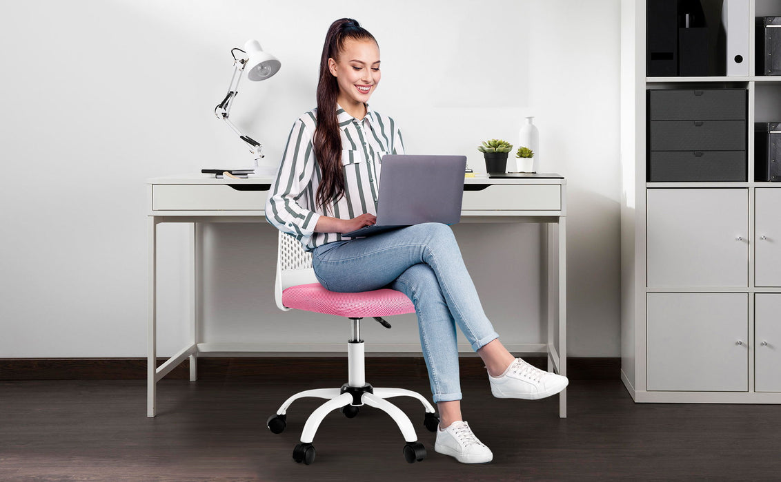 Ergonomic Office And Home Chair With Supportive Cushioning, Pink & White