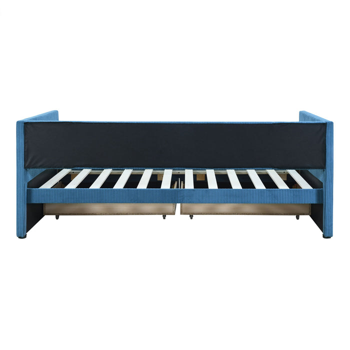 Corduroy Daybed With Two Drawers And Wood Slat