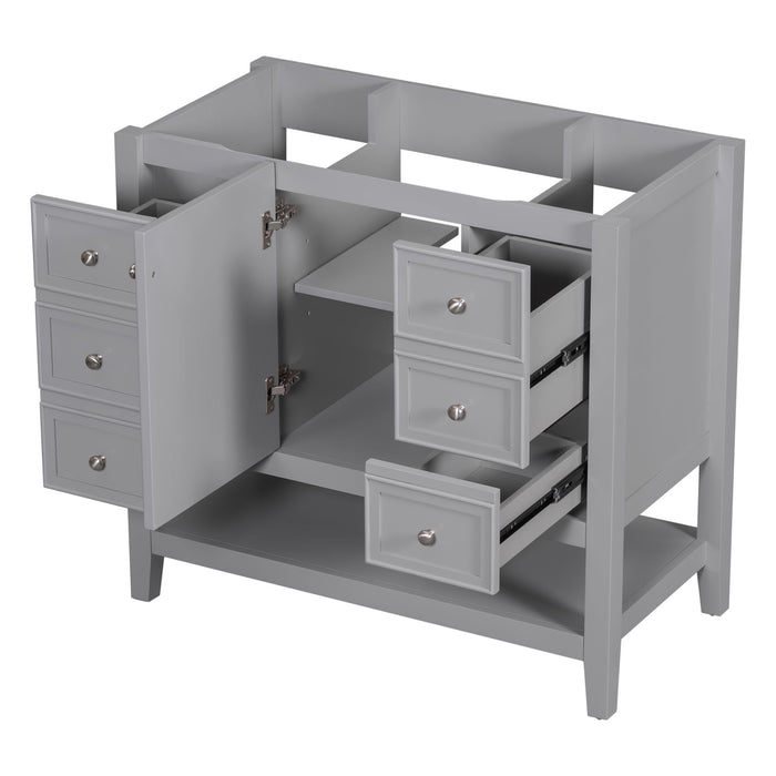 Bathroom Vanity Without Sink, Cabinet Base Only, One Cabinet And Three Drawers, Grey