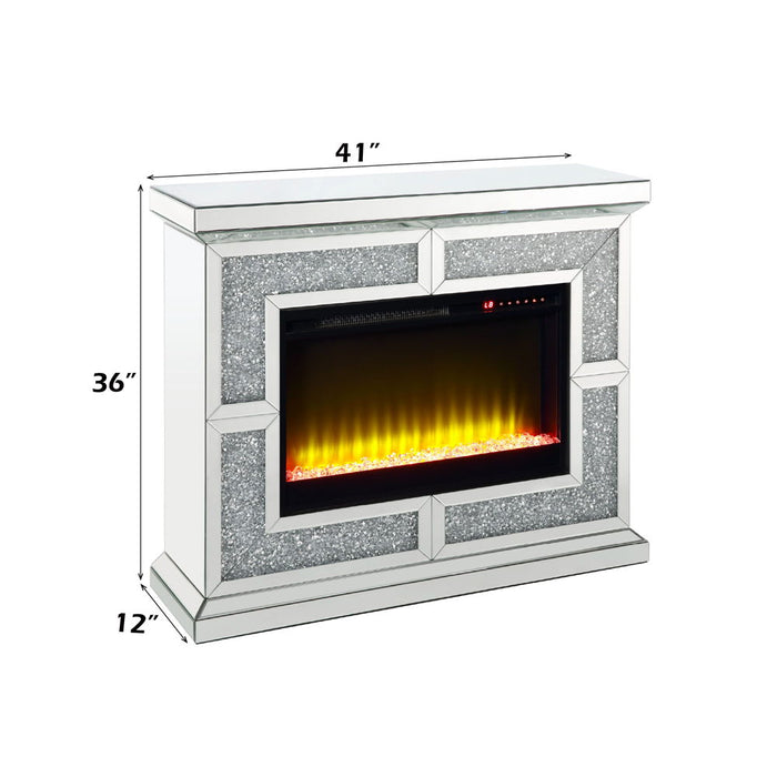 Noralie - 41" Fireplace - Mirrored & Faux Diamonds