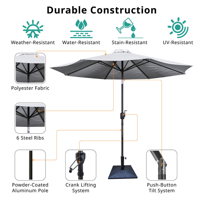 8.8' Outdoor Aluminum Patio Umbrella With 42 Pound Square Resin Umbrella Base