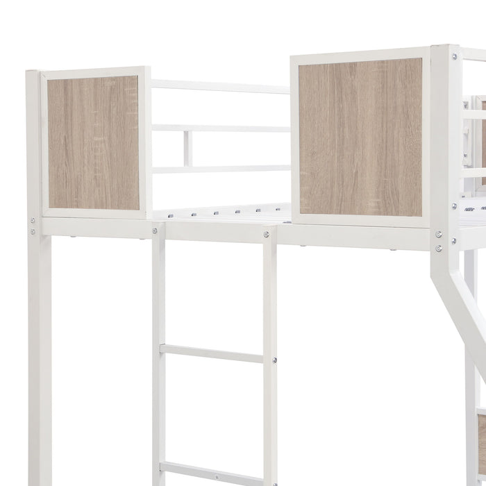Modern Metal Bunk Bed With Side Ladders And Guardrail