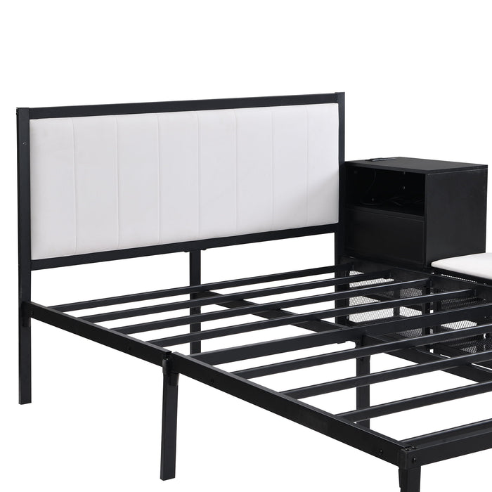 Platform Bed With 2 Tier Storage Shelves, Storage Cabinet