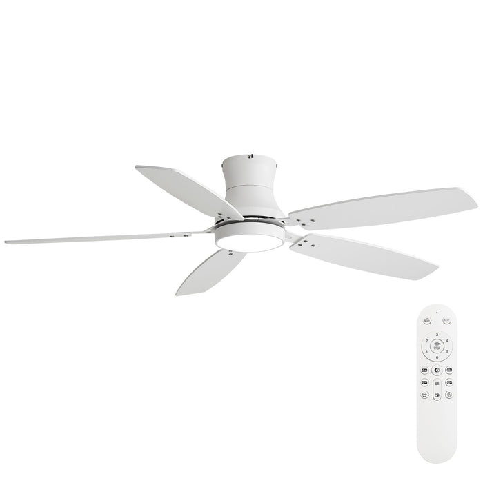 52" Flush Mount Ceiling Fan With Light, DC Motor, Remote Control, Dual Color