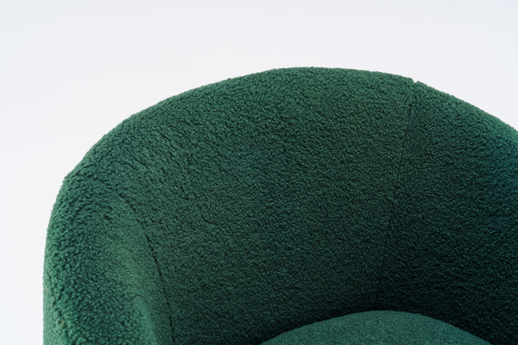 Teddy Fabric Swivel Accent Armchair Barrel Chair With Black Powder Coating Metal Ring, Dark Green