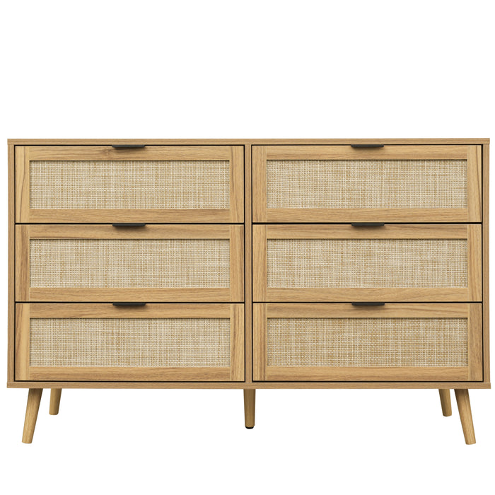 Modern 6 Drawer Dresser Wood Cabinet (Walnut)