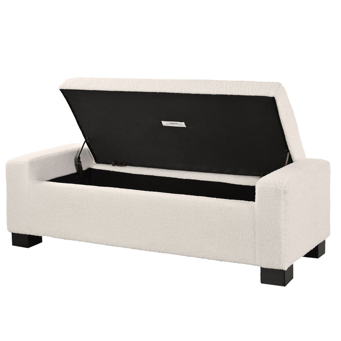 Textured Boucle Ottoman Bench With Hinged Lid For Seating And Storage - Beige