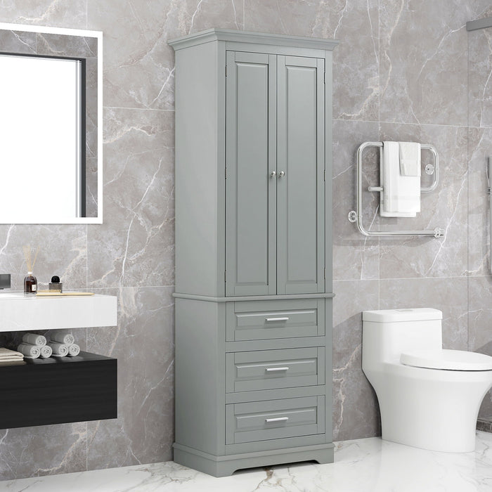 Tall Storage Cabinet With Three Drawers For Bathroom / Office, Grey