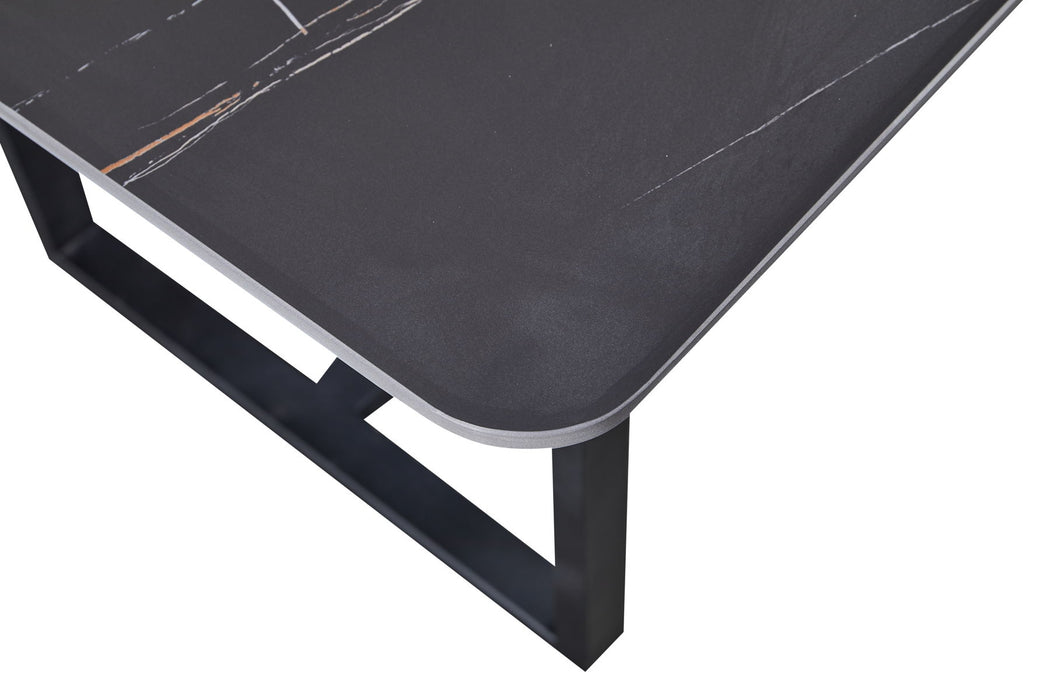 Carbon Steel Dining Table With Lauren Black Gold Stone Surface - Gold / Black