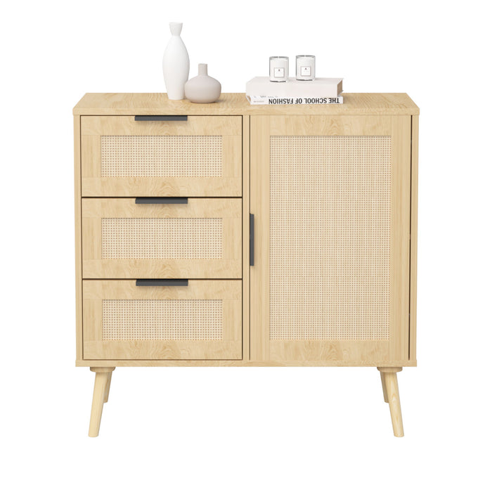 Dresser With Drawers And Adjustable Shelf - Antique Natural / Rattan