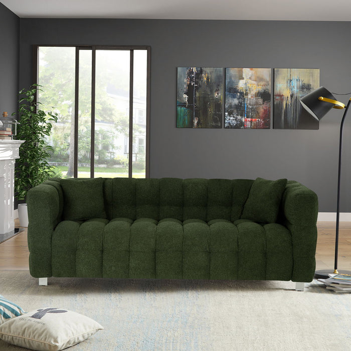 Green Teddy Fleece Sofa Discharge In Living Room Bedroom With Two Throw Pillows Hardware Foot Support