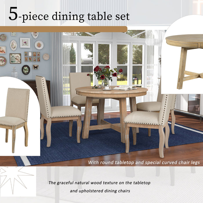 Round Extendable Dining Table Set With 4 Upholstered Chairs