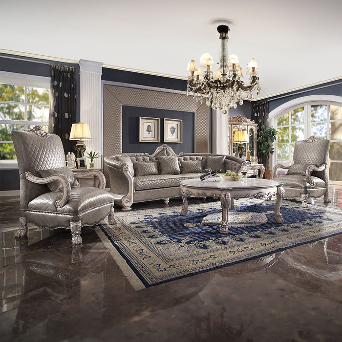 Dresden - 43" Sofa With 5 Pillows - Synthetic Leather & Vintage Bone White