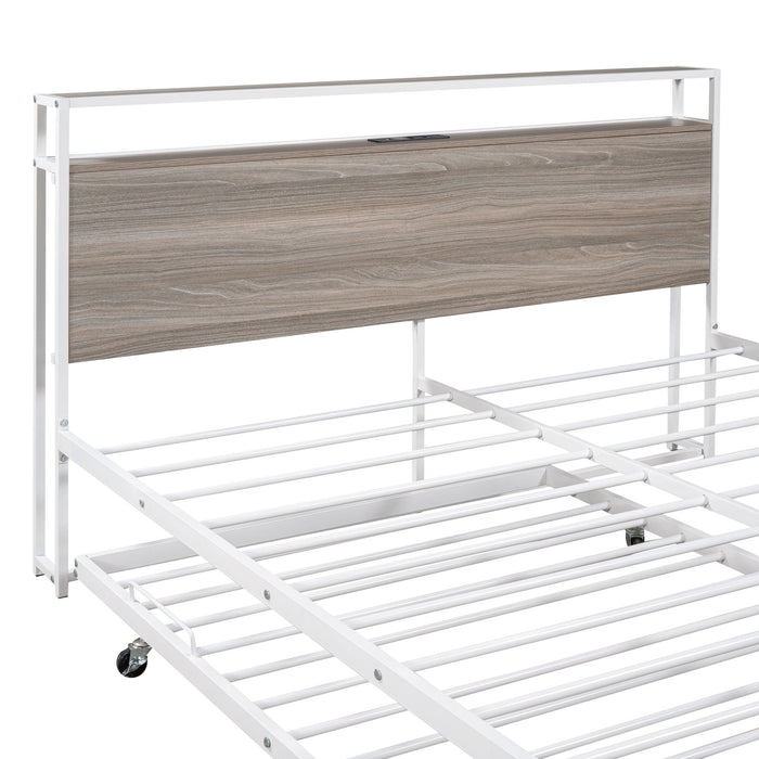 Platform Bed Frame With Trundle, USB Ports And Slat Support, No Box Spring Needed