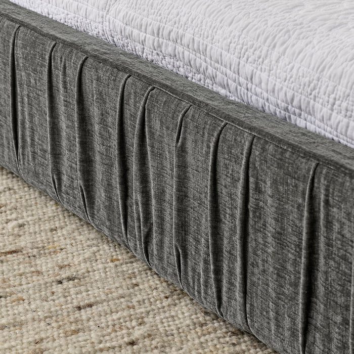 Modern Upholstered Platform Bed Frame With Pleated Design