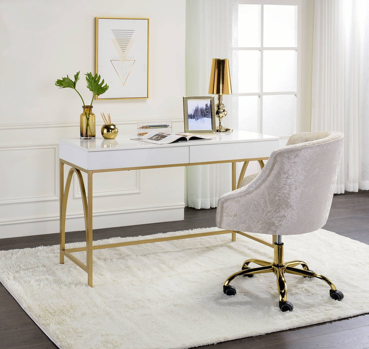 Lightmane - Vanity Desk (Same 92660) - White High Gloss & Gold