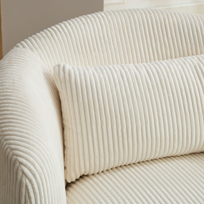 Wide Upholstered Corduroy 360° Swivel Barrel Soft Chair With Pillow