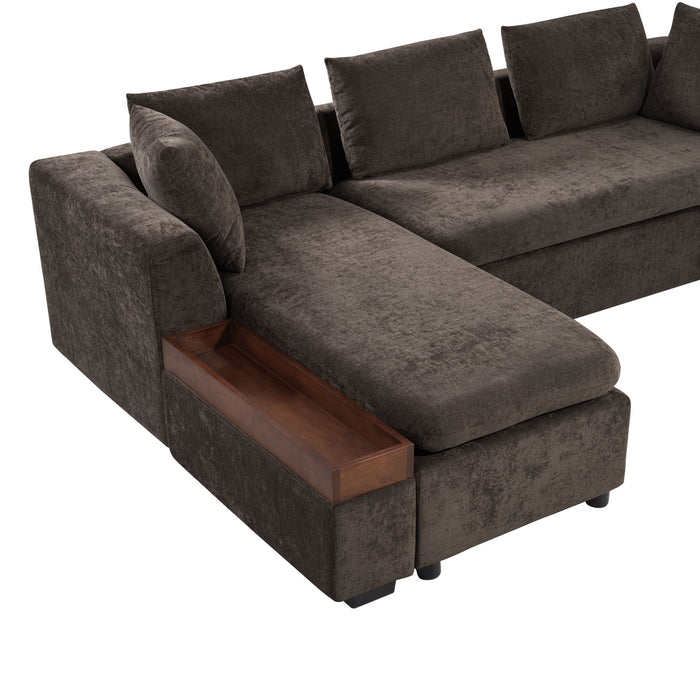 Modern L Shaped Sectional Sofa With Chenille Upholstery And Wooden Storage