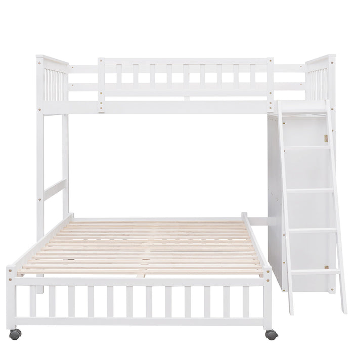 Wooden Twin Over Full Bunk Bed With Six Drawers And Flexible Shelves, Bottom Bed With Wheels, White (Old Sku:Lp000531Aak)