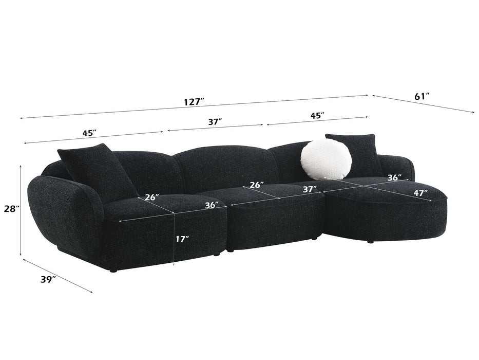 Lucifer - Sectional Sofa With 3 Pillows - Black Shimmer Chenille