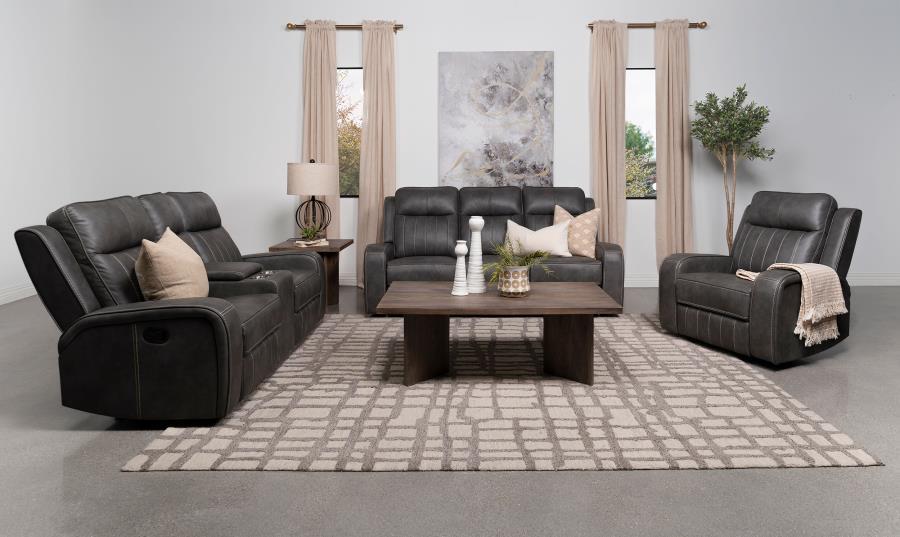 Raelynn - Upholstered Track Arm Motion Sofa - Gray