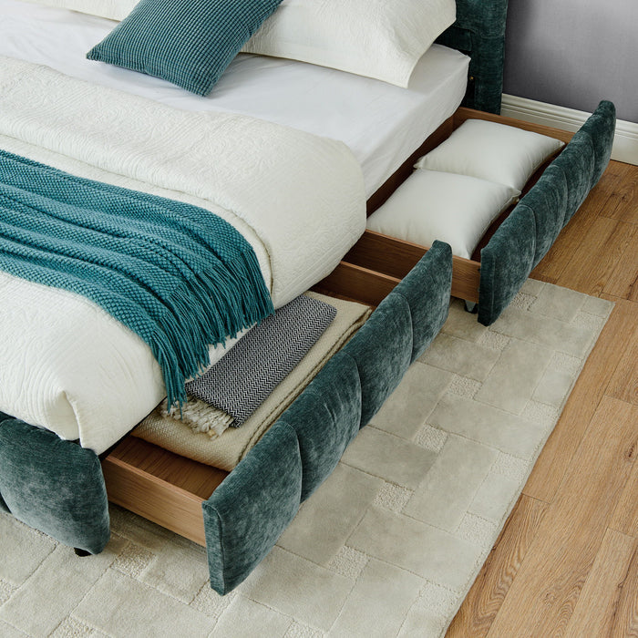 Modern Platform Bed Frame With Thick Chenille Fabric