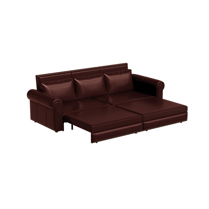 3 In 1 Convertible Sleeper Sofa With Nailhead Trim & Rolled Arm
