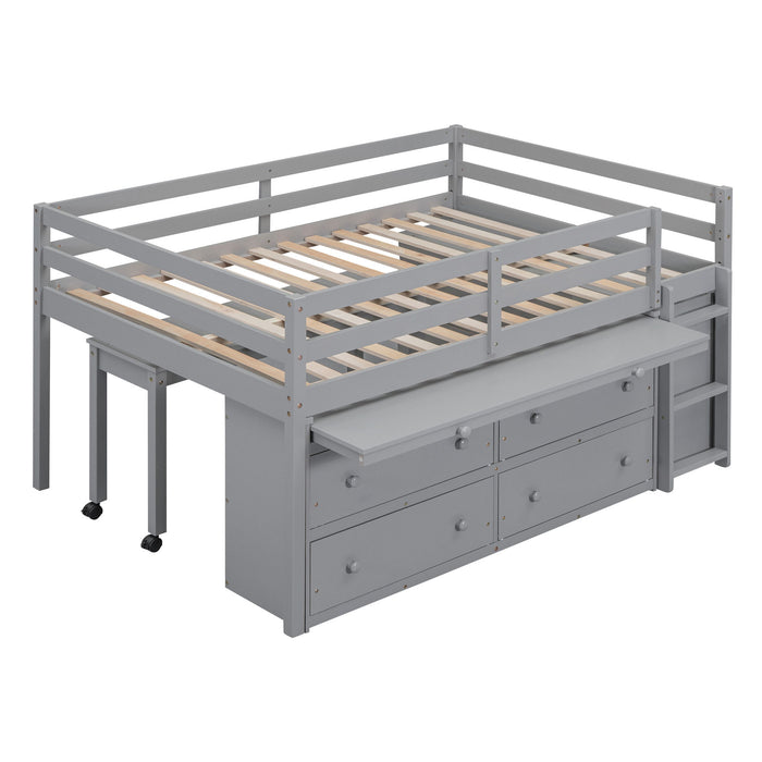 Loft Bed With Retractable Writing Desk And 4 Drawers, With Lateral Portable Desk And Shelves