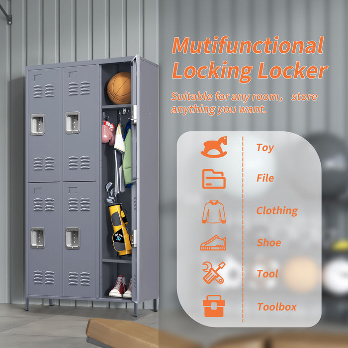 6 Door Lockers With Lock For Employees, Storage Cabinet For Home, Gym, Office, School, Garage - Gray