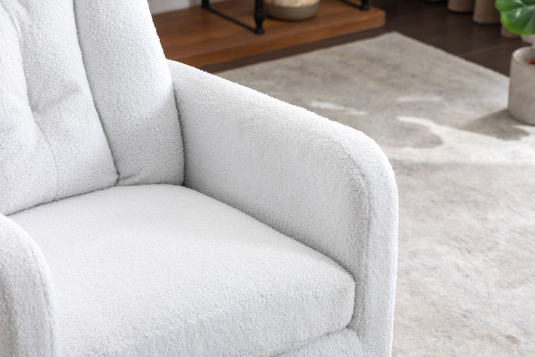 Teddy Fabric Swivel Rocking Chair Gilder Chair With Pocket, White
