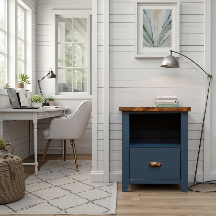 Nantucket - Drawer File - Blue Denim, Whiskey