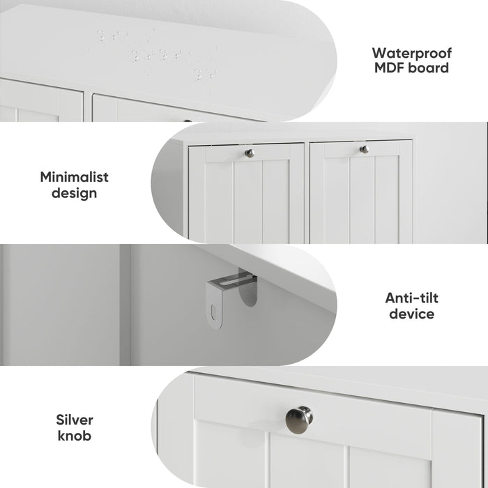 Tilted Laundry Hamper With Removable Basket, Hidden Laundry Hamper, Bathroom Storage Cabinet, Free Standing Organizer - White