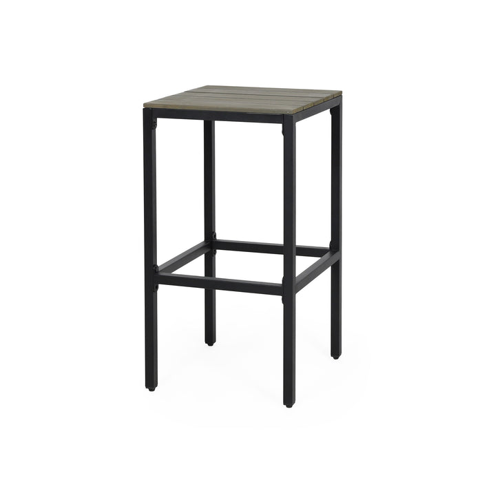 Outdoor Bar Stool With Slat Design And Metal Frame (Set of 2)