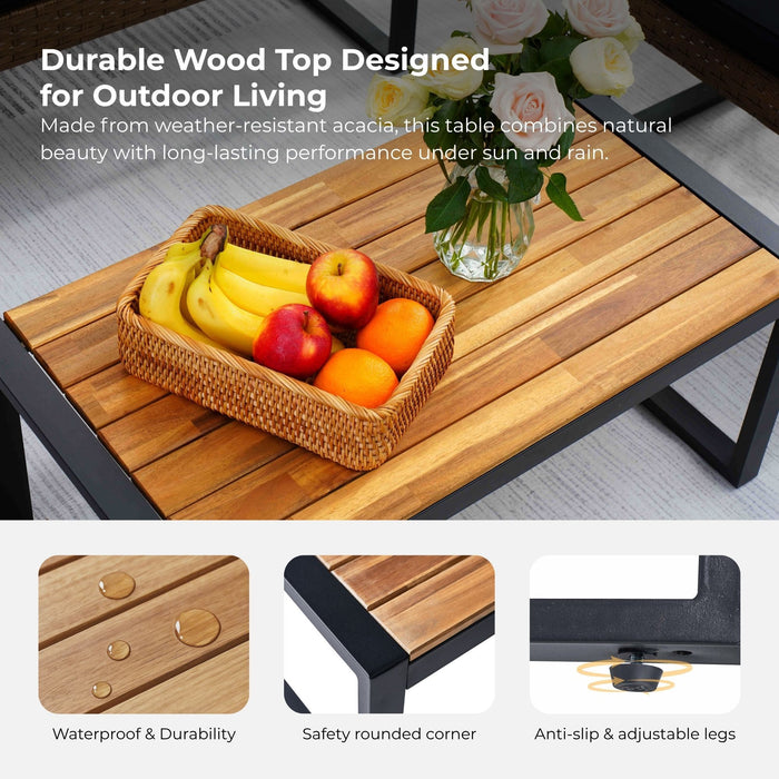 4 Piece Patio Furniture Set With Acacia Wood Table Top And Cushions