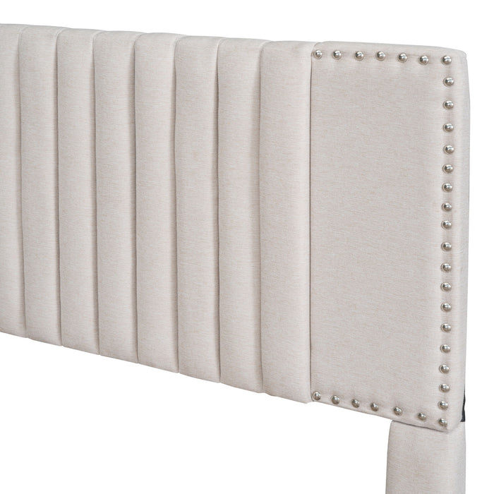 Upholstered Platform Bed With Drawers, Classic Headboard Design