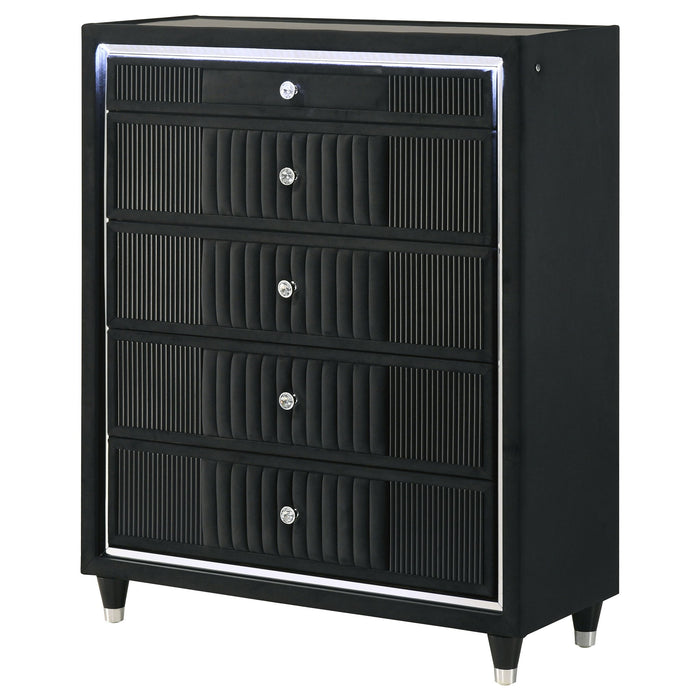 Ravenne 5-drawer Velvet Upholstered LED Chest of Drawers Black