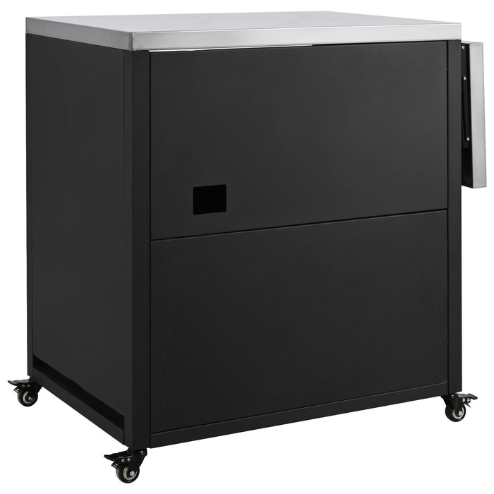 Versatile Outdoor Cabinet With Folding & Expandable Work Surfaces, Ample Storage Space, And Lockable Wheels - Matte Black