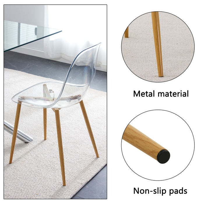 1 Modern Minimalist Style Circular Transparent Tempered Glass Dining Table, 6 Piece Set of Simple Transparent Plastic Armless Crystal Chair With Wooden Metal Legs Tw - 1200 Drt - 1123