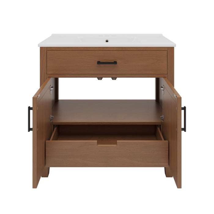 Bathroom Vanity With Ceramic Sink, Modern Free Standing Cabinet With Soft Close Drawers