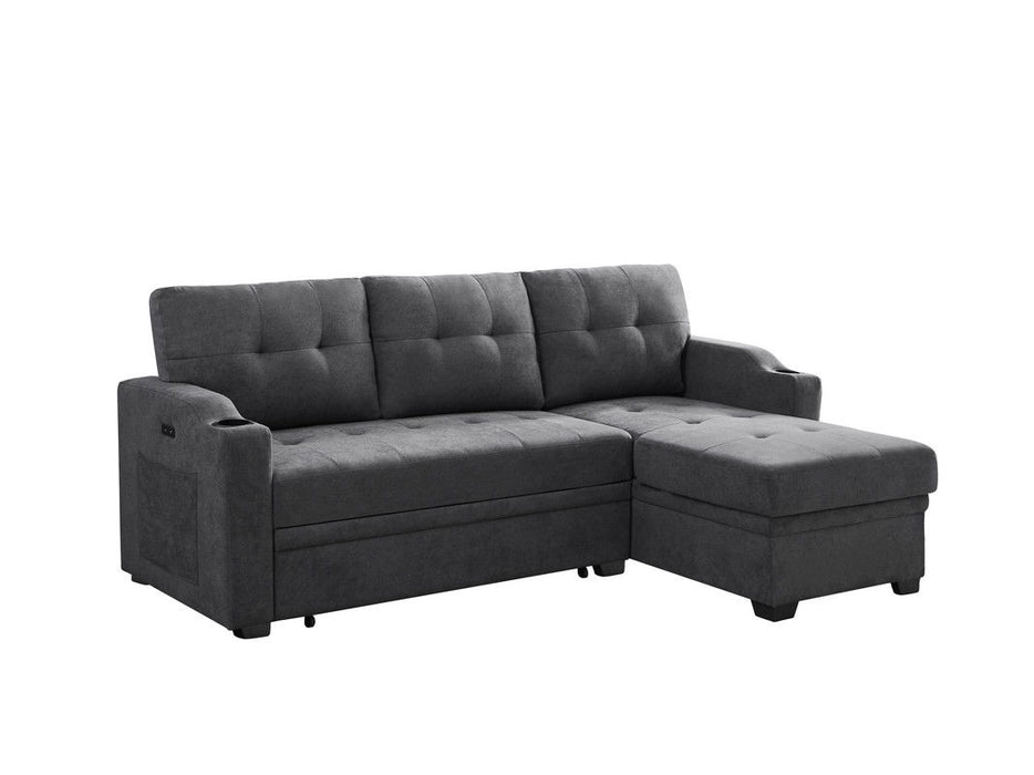 Mabel - Sleeper Sectional With Cupholder, USB Charging Port nd Pocket - Dark Gray