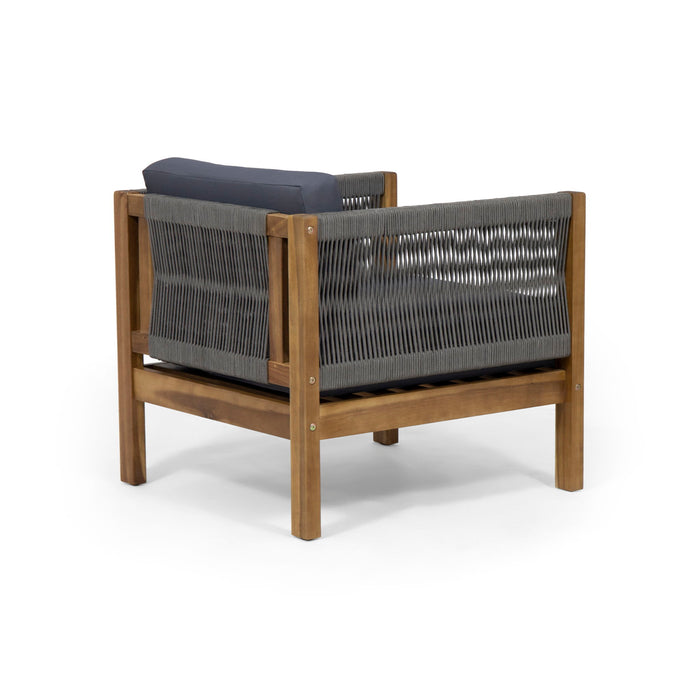 Outdoor Club Chair With Rattan Rope Wave - Dark Gray