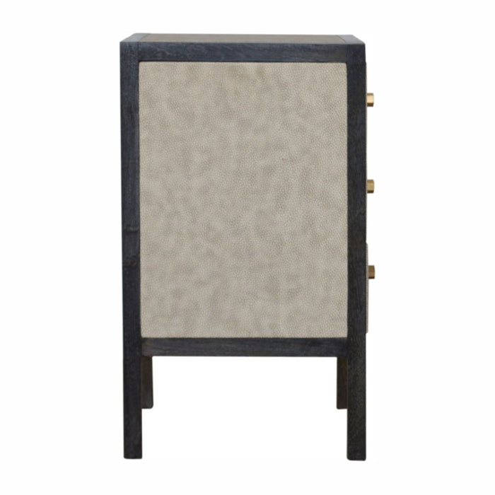 Faux Leather Nightstand, 3 Drawer - Black
